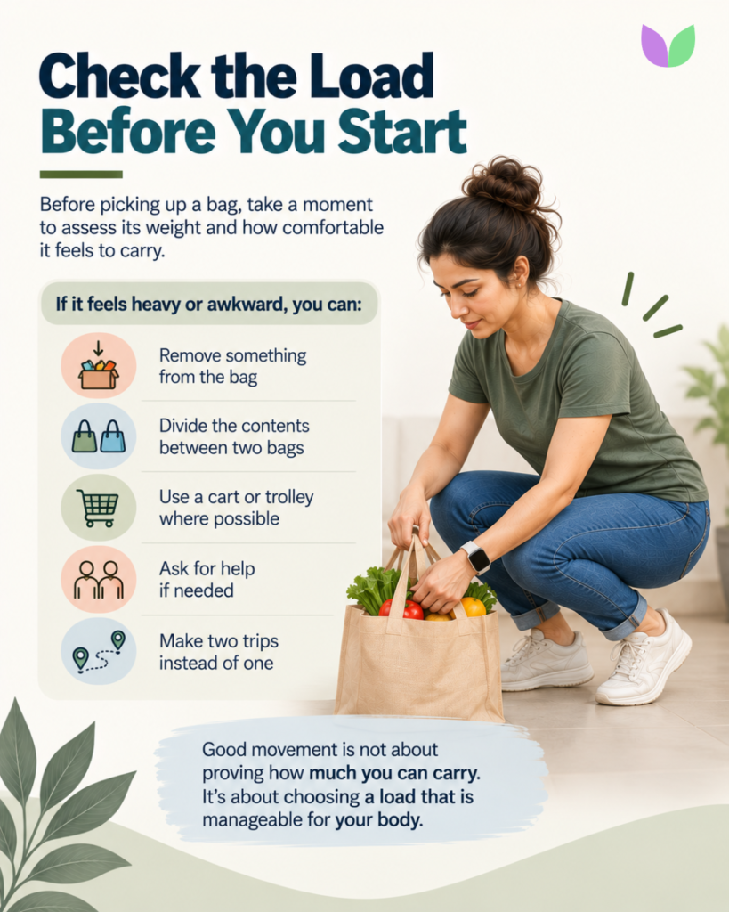 Infographic showing practical ways to make heavy bags easier to carry